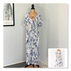 Gigio | Sunburst Navy Blue Tie Dye Peek A Boo Slit Surplice Maxi Dress Sz XL